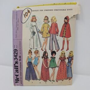 Vintage 1972 McCall's 3429 Teen Doll Fashion Trousseau Sewing Pattern 11.5" Doll